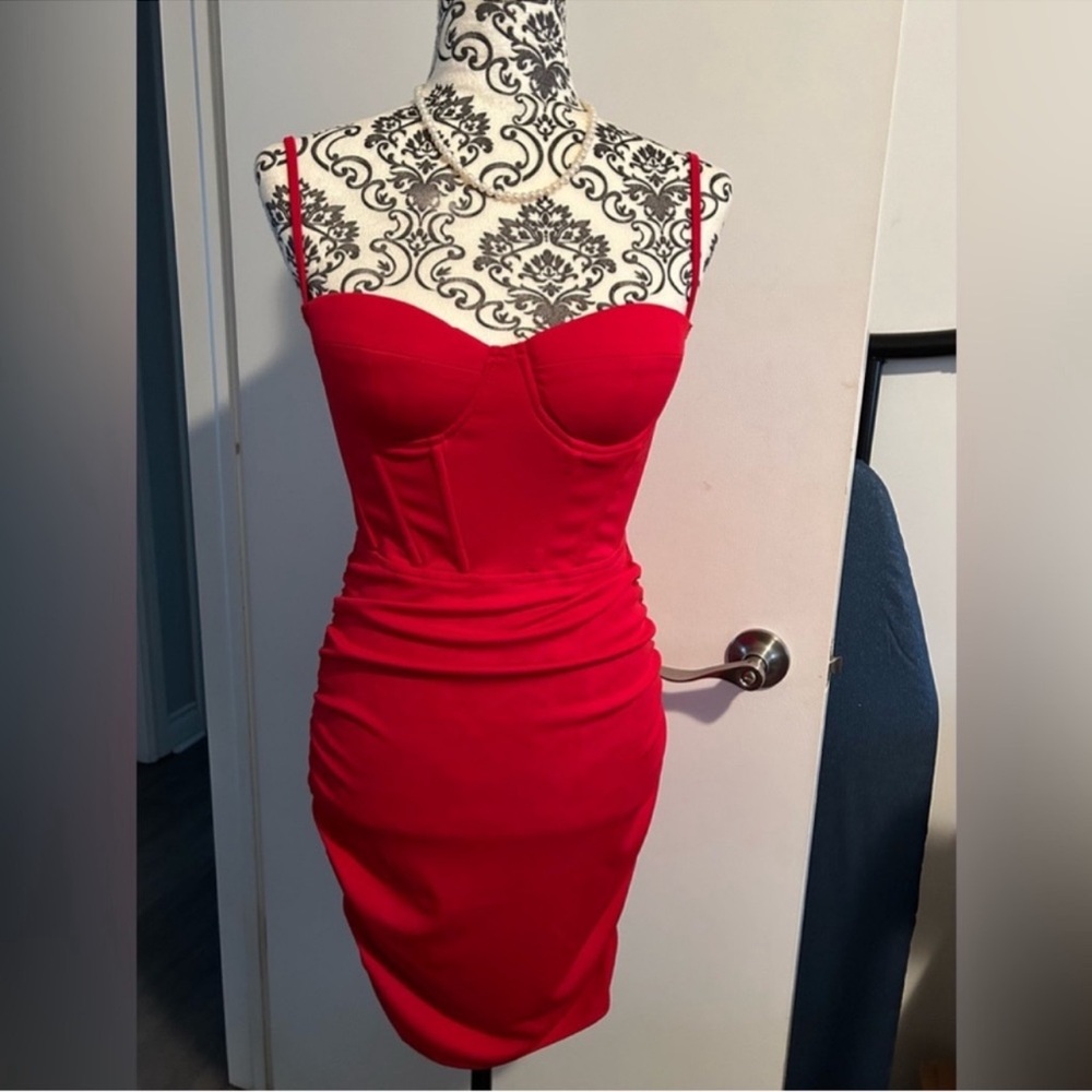 SHEIN Red Ruched Bodycon Mini Dress - Picture 2 of 2